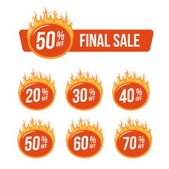 Final Sale. Fire labels set. Flaming vector badges. Flaming stickers. Hot sale selling marketing price label for promotional.