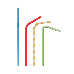 Cocktail straws. Cocktail straws of different colors and shapes in cartoon style. Colored cocktail straws. Vector illustration