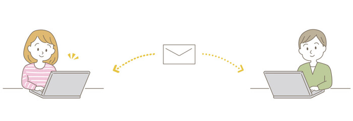 お問い合わせページの挿絵＿ご依頼から納品までの流れ＿カジュアルな服装の男女
