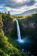 Fototapeta premium a large waterfall in the middle of a lush green forest