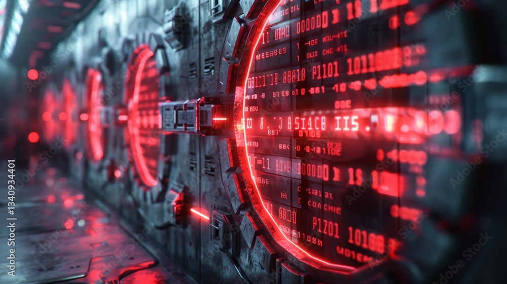 Poster intricate digital system displays data related to ai, malware, and cybersecurity threats