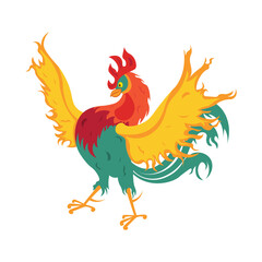 Cock. A bright colored rooster. A cartoon-style rooster. The vector illustration is isolated on a white background