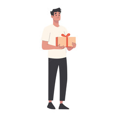 A man holding gift box illustration cardboard character vector