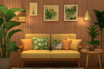 Cozy and Inviting Living Room A Serene Haven with Natural Light and Greenery