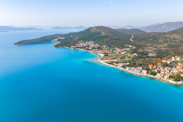 Fototapeta premium Aerial view of a small town Slano, near Dubrovnik, Dalmatia region, Croatia 