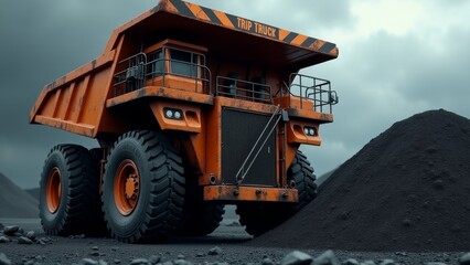 Heavy Mining Truck Near Coal Pile