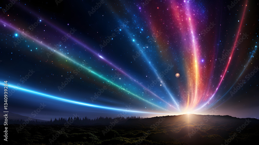 Poster captivating view of a colorful sky filled with stars showcasing solar oscillations and the propagati