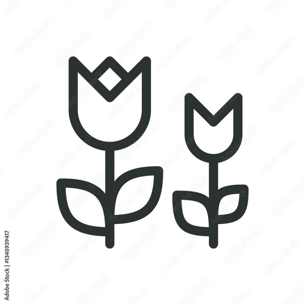 Poster tulips line icon, tulip field vector symbol with editable stroke