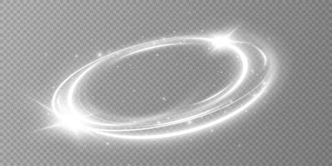Glowing white spiral. Speed ​​abstract lines effect. Rotating shiny rings. Glowing circular lines. Glowing ring trail. Vector.