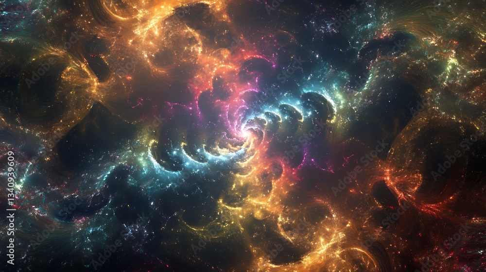 Poster abstract mathematical visualization showcasing formulas, numbers, and geometric harmony.