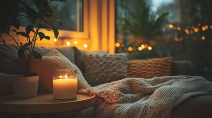 A quiet and cozy corner with a couch, pillows, a warm blanket, and soft ambient light, representing a safe and confidential place for counseling.