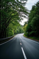 Fototapeta premium there is a long empty road with trees on both sides