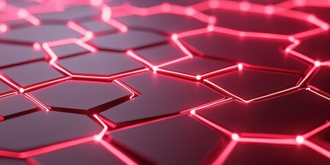 Obraz premium smart grid electricity monitoring concept. Abstract glowing hexagonal pattern with a red hue.