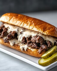 Hearty beef sandwich with creamy sauce