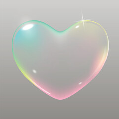 Realistic transparent pink vector soap bubble shaped as heart. Romantic glossy soapy heart. Valentine day symbol. Black background.