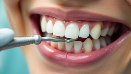 Fototapeta premium Dental Cleaning With Scaler On Teeth