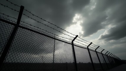 Barbed Wire Fence Against Stormy Sky