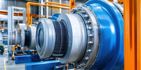 Fototapeta premium smart grid electricity monitoring concept. Industrial turbine machinery in a factory setting.