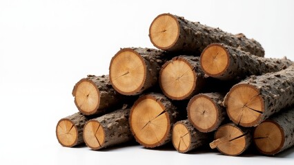 Pile Of Stacked Logs On White