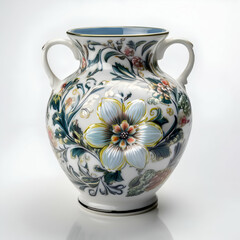 An Elegant Porcelain Vase Adorned With A Vibrant Floral Tapestry, Showcasing Delicate Hand-painted Blossoms And Lush Green Leaves Against A Creamy White Backdrop, A Testament To Artistic Craftsmanship