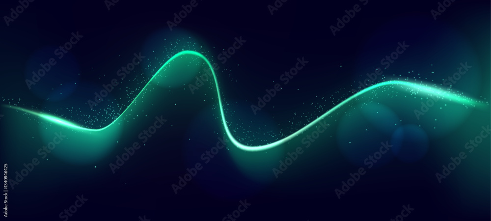 Poster abstract neon background with glowing line of light curling through with sequins and blinks sparse a