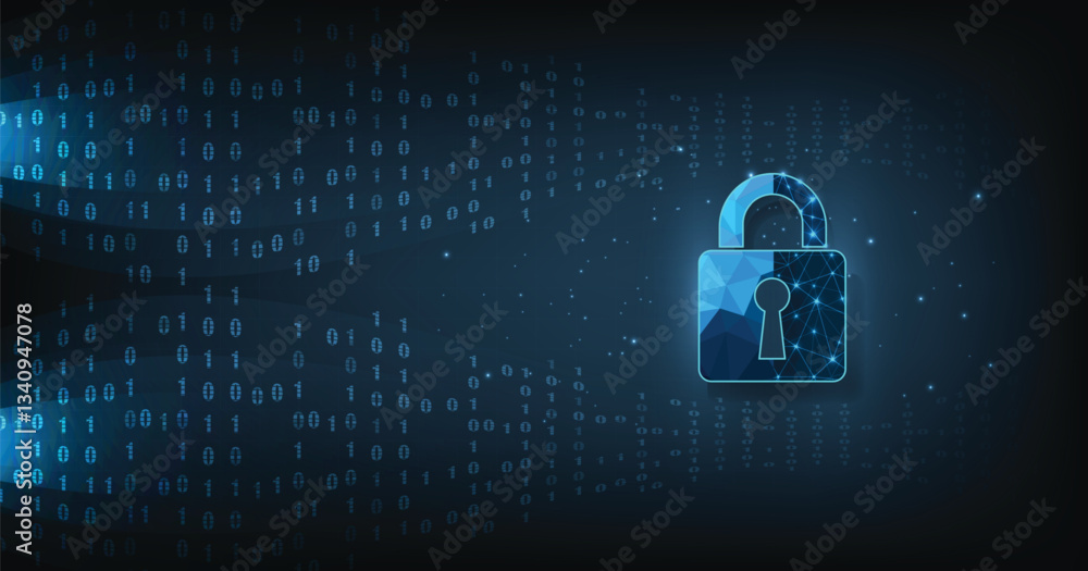 Aufkleber Internet security and Data prevent concept.Security Padlock lock icon on dark blue background.Technology for online data access defense against hacker and virus.Technology security concept.