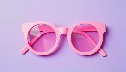Bright pink spiral-lens joke glasses on soft matte Digital Lavender background for playful advertising