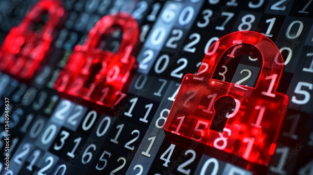 Poster visual representation of data security and protection against malware breaches with digital locks