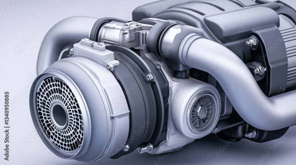 Poster turbocharged diesel engine components, highlighting turbo spool-up and intercooler function