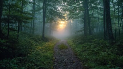 A path through a foggy forest leading to sunlight, symbolizing clarity and hope in counseling.