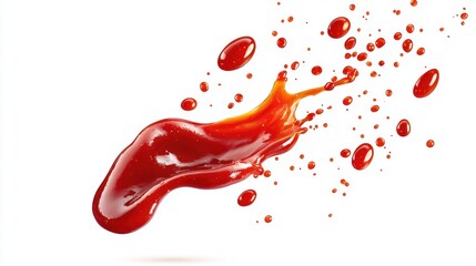 floating mid-air splash of tomato ketchup or sauce isolated background, with droplets scattered dynamic fluidity flavor food freshness, culinary artistry.