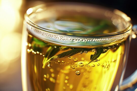 A glass filled with green tea and water, perfect for a relaxing moment