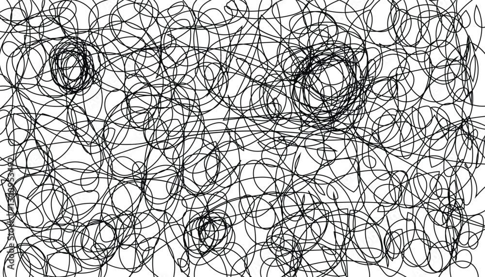 Fototapete hand drawn scribble line shapes. black pen line pattern. scribble background. scratched texture with