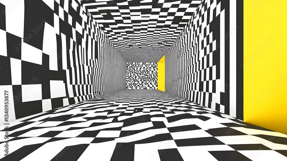 Poster 3d black and white lines in perspective with yellow elements abstract vector background, linear pers