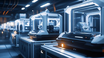 Obraz premium A row of futuristic machines working in a factory setting
