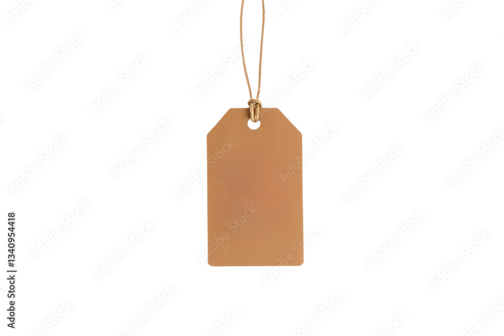 Poster a blank brown tag with a string looped through a hole at the top, simple and versatile for labeling 