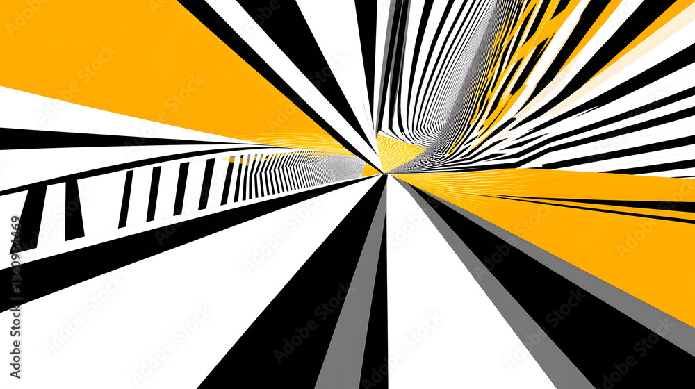 Poster 3d black and white lines in perspective with yellow elements abstract vector background, linear pers