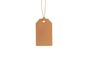 A blank brown tag with a string looped through a hole at the top, simple and versatile for labeling purposes, isolated on a transparent background