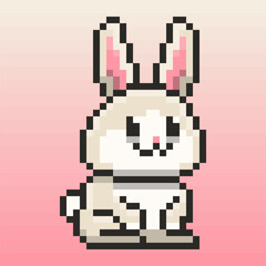 Pixel art illustration of a cute rabbit in a sitting position. This adorable design, rendered in a classic pixel style adds a retro and whimsical touch on it.