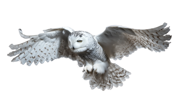 Flying pose of a white color owl transparent background