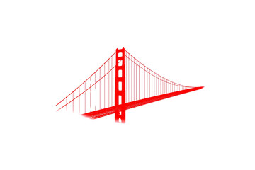 Obraz premium A futuristic red Golden Gate Bridge extends dramatically into the distance, with illuminated cables enhancing its sleek, isolated on a transparent background