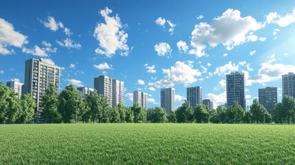 Obraz premium City park landscape, sunny day, urban background, photo for use in real estate/environmental marketing
