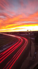 Obraz premium Fiery Sunset over Highway