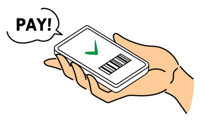 スマートフォンでバーコード決済をするイラスト