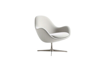 A white modern curved lounge chair with an organic form, supported by a sleek metallic base, offering a contemporary statement for stylish interiors, isolated on a transparent background