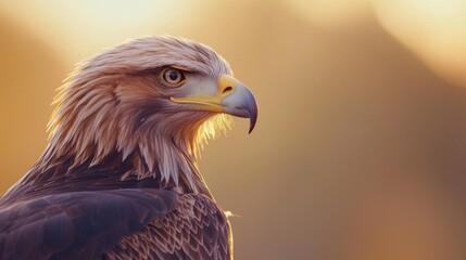 Majestic Eagle Displaying Sharp Eyes and Powerful Beak in a Beautiful Evening Light Against a Soft Background of Nature