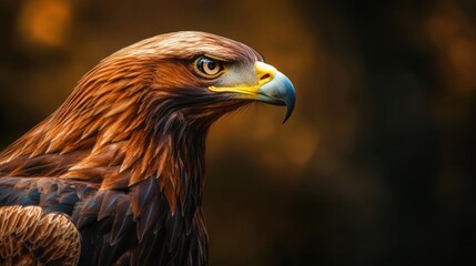 Fototapeta premium Majestic Golden Eagle Perched Amidst a Warm Background Showcasing Its Striking Feathers and Intense Gaze for Nature and Wildlife Enthusiasts