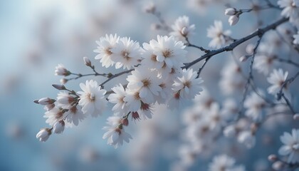 Ethereal Beauty of Spring: Fluffy Willow Blossoms Captured in a Delicate Blue-Toned Macro Perspective