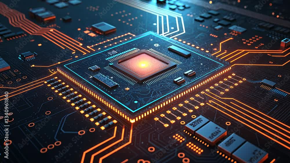 Aufkleber computer circuit board close-up with glowing elements