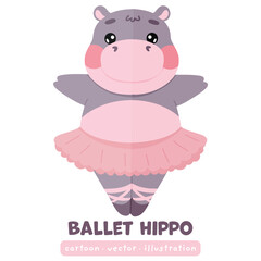 Cute hippo ballerina dancing hippo cartoon vector illustration